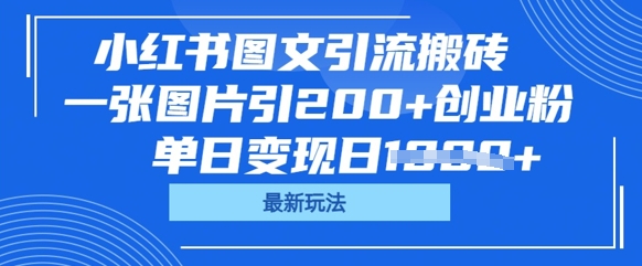 小红书图文引流搬砖，一张图片引200+创业粉，单日变现日数张-极客副业站